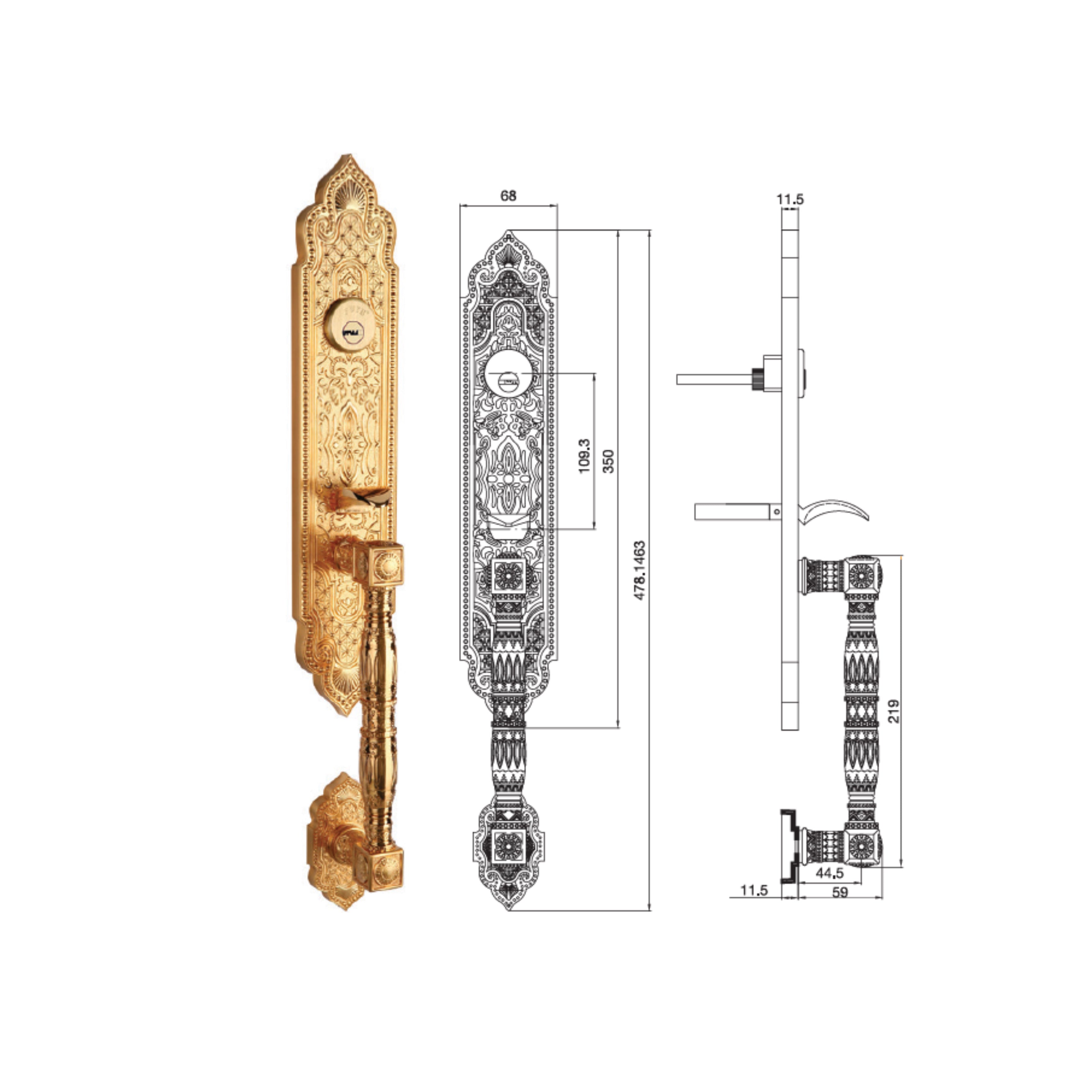 GRIP HANDLE LOCK SET ENTRANCE SATIN BRASS (499.94.040)