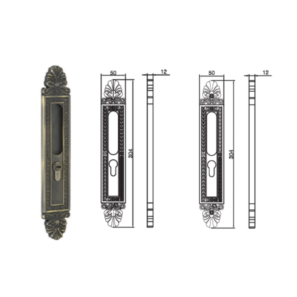 SLIDING DOOR LOCK ENTRANCE ANTIQUE NICKEL (499.65.080)