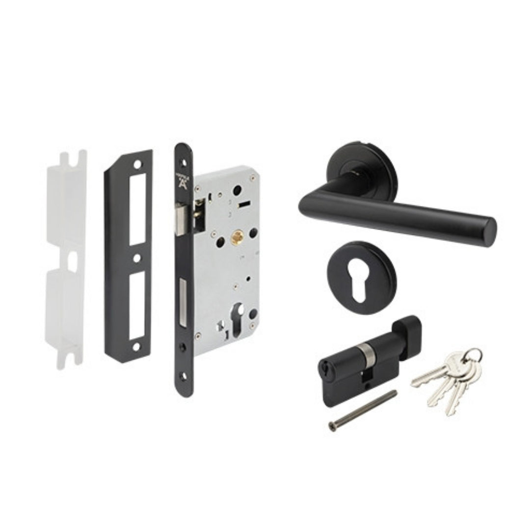 ដៃឈុតសោកាច់រាងមានកូនអក្សអិល.ខ្មៅ Entrance DIY LEVER HDL SET ENT BLK.MATT (499.10.134)