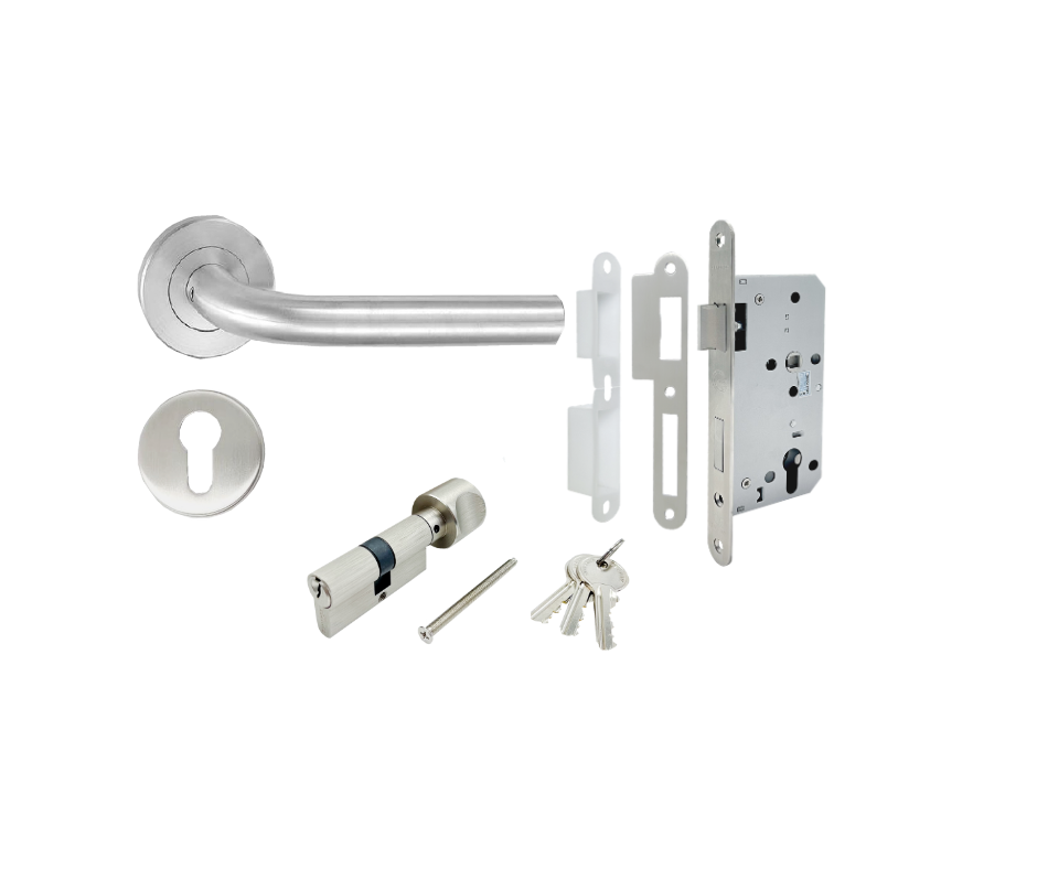 80.510009 (Entrance Lever Handle J shape Set, Stainless Steel Matt, PACK@1SET)