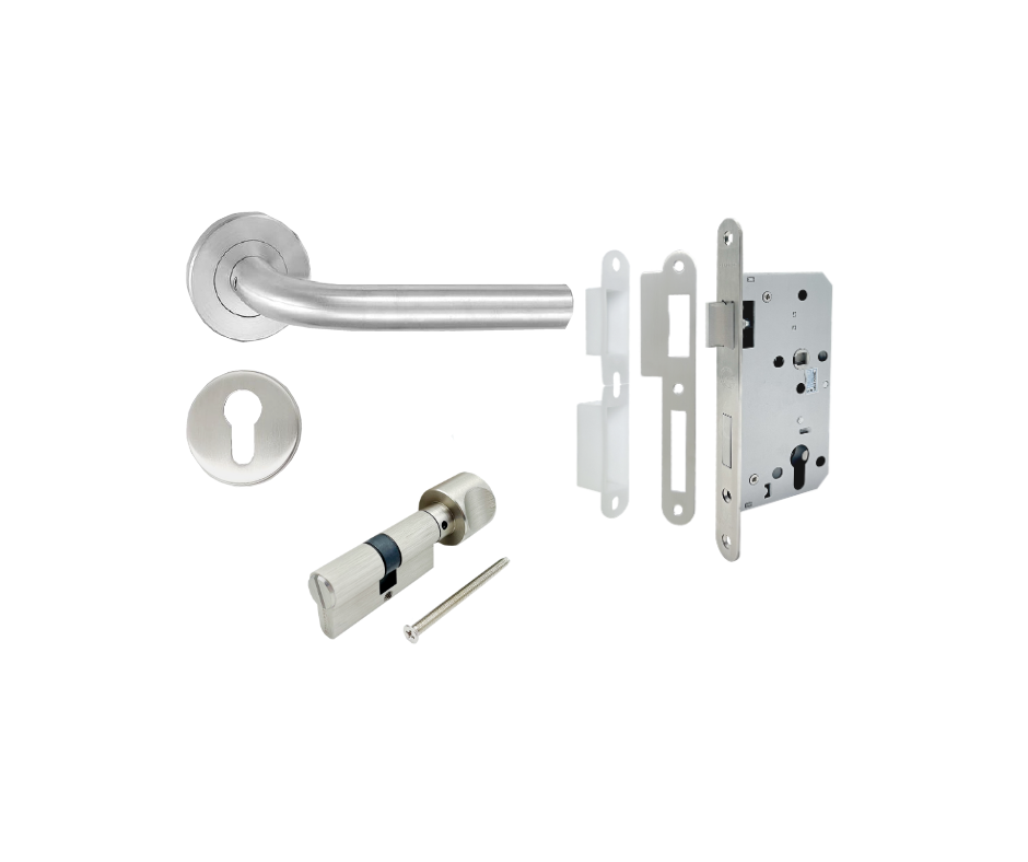 80.520009 (Bathroom Lever Handle J shape Set, Stainless Steel Matt, PACK@1SET)